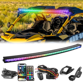 2024 - 2025 Can Am Maverick R/R Max Roof 50" Curved Single Row RGBW Flood LED Light Bar - WeiSen - 80101033+70202023+80206026