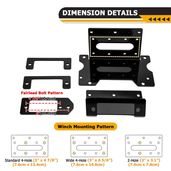 2024 - 2025 Polaris Ranger XD 1500 Black 3/16" Heavy Duty Steel Winch Mounting Bracket/Winch Mounting Plate - WeiSen - 80106042