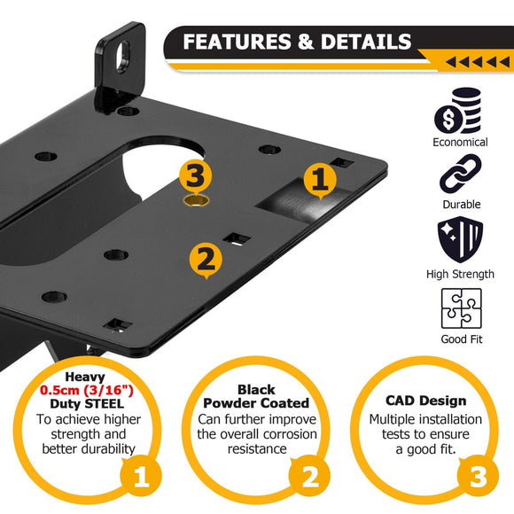 2024 - 2025 Polaris Ranger XD 1500 Black 3/16" Heavy Duty Steel Winch Mounting Bracket/Winch Mounting Plate - WeiSen - 80106042
