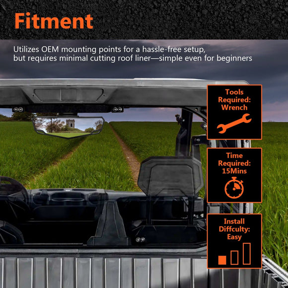 2024 - 2025 Polaris RANGER XD 1500/Crew/NorthStar 360° Super Wide Angle Center Rear View Mirror | HD Shatterproof Glass - WeiSen - 80301051