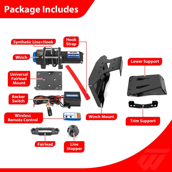 2024 - 2025 Polaris RZR XP 1000 / 4 1000 UTV Remote Control 4500lb 12V Electric Winch Kit - WeiSen - 80310054