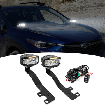 2024 - 2025 Subaru Crosstrek/Crosstrek Wilderness White&Amber Strobe 3.5 Inch LED Hood Hinge Ditch Light Pods w/ Wiring Harness Kit - WeiSen - 70104069+70201013