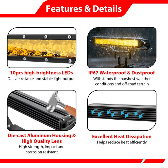 2024 - 2026 Can Am Maverick R / 2025 - 2026 Maverick R Max Amber UTV 12" Single - row Straight Hood Light Bar Kit - WeiSen - 8011200202