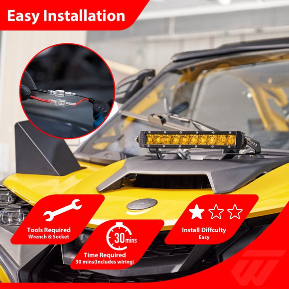 2024 - 2026 Can Am Maverick R / 2025 - 2026 Maverick R Max Amber UTV 12" Single - row Straight Hood Light Bar Kit - WeiSen - 8011200202