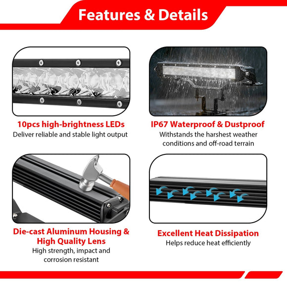 2024 - 2026 Can Am Maverick R / 2025 - 2026 Maverick R Max White UTV 12" Single - row Straight Hood Light Bar Kit - WeiSen - 8011200201