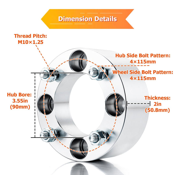 2Pcs 1.5" 2.0" Wheel Spacers 4x110mm for Yamaha Raptor 250/350/660R/700R Arctic Cat 300/400/450/1000 - WeiSen - 80403036