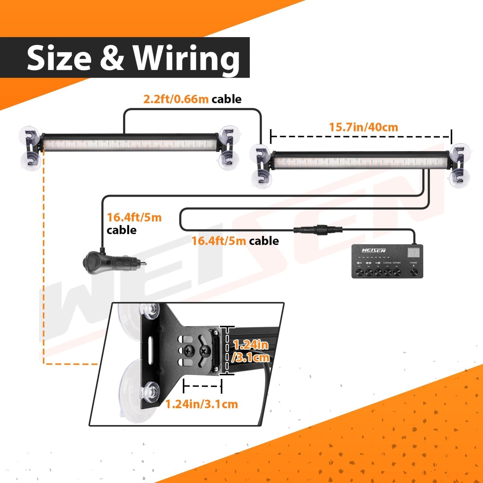 2Pcs 15.7 Inch Universal Interior Windscreen 144LEDs Amber White Emergency Hazard Warning Strobe Light - WeiSen - 70207015