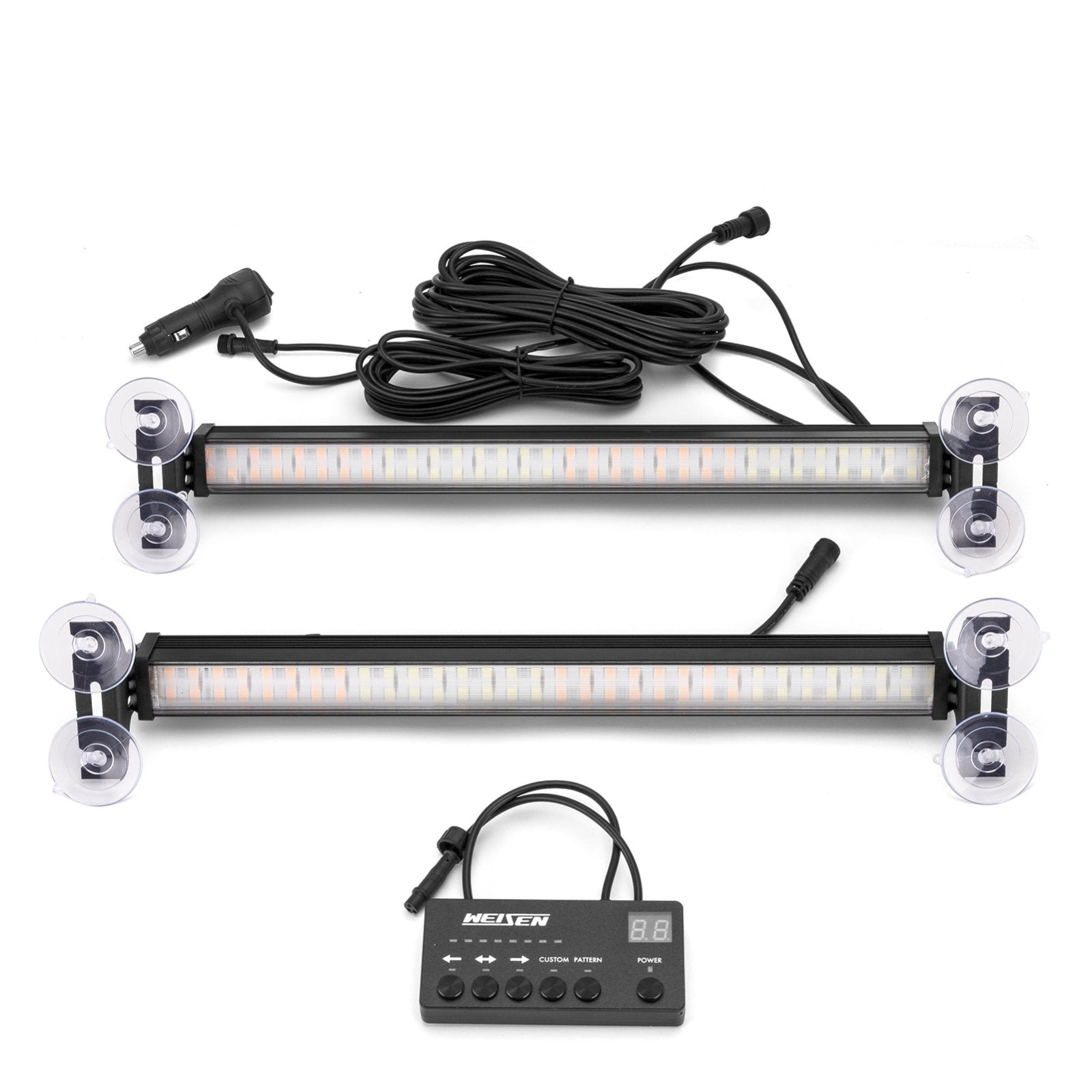 2Pcs 15.7 Inch Universal Interior Windscreen 144LEDs Amber White Emergency Hazard Warning Strobe Light - WeiSen - 70207015