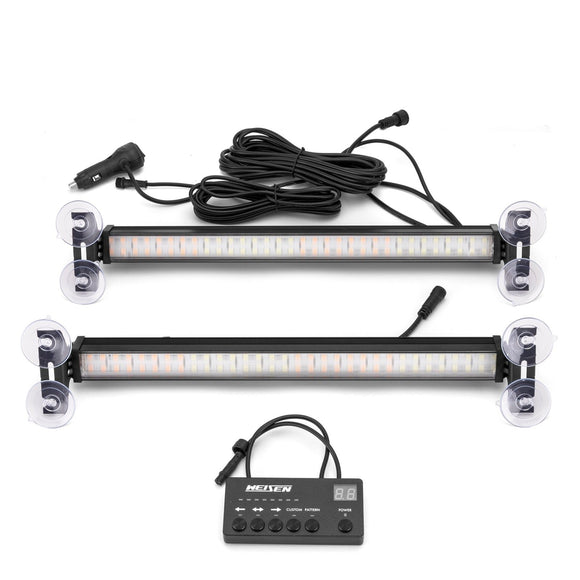 2Pcs 15.7 Inch Universal Interior Windscreen 144LEDs Amber White Emergency Hazard Warning Strobe Light - WeiSen - 70207015