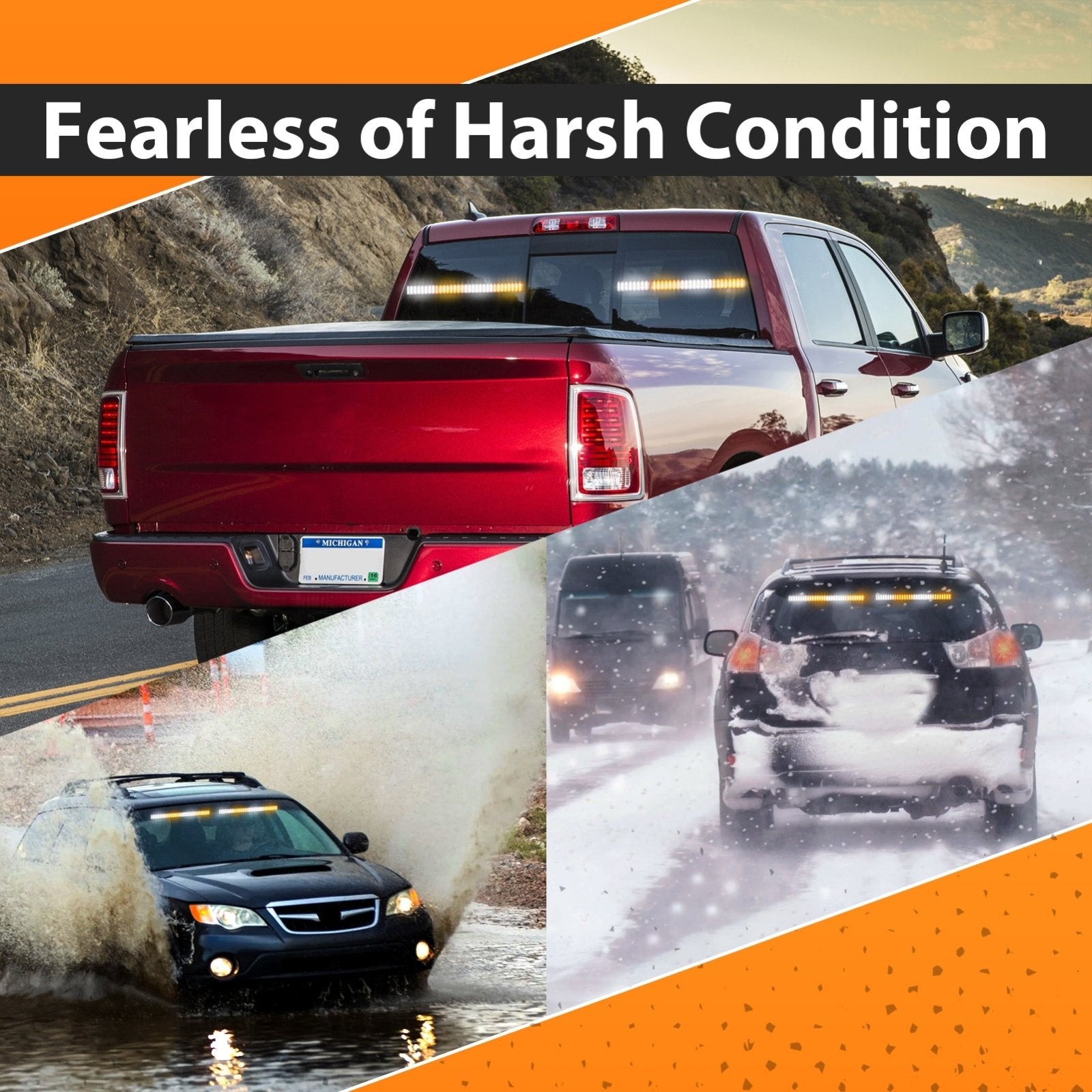 2Pcs 15.7 Inch Universal Interior Windscreen 144LEDs Amber White Emergency Hazard Warning Strobe Light - WeiSen - 70207015