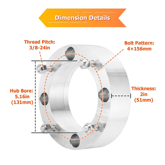 2Pcs 2" Wheel Spacers 4x156mm for Polaris Sportsman RZR Ranger Xplorer | 6061 - T6 Forged Aluminum | Bolt - On - WeiSen - 80403003