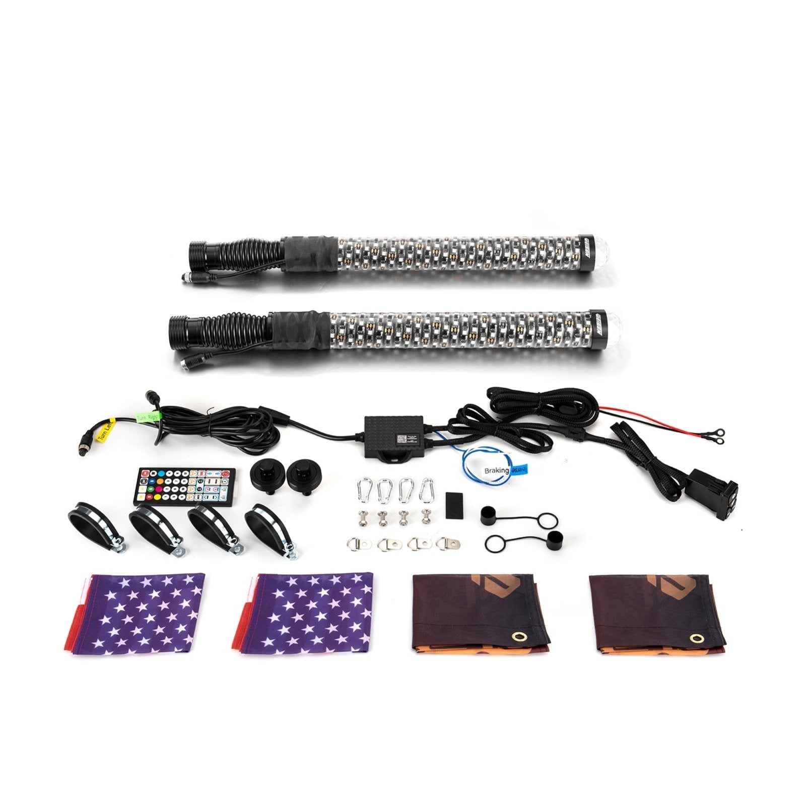 2Pcs 2FT Fat RGB Whip Lights with Top Strobe | Chasing Turn Signal Brake Reverse Light | Fit UTVs, ATVs, SUVs, RVs, Trailers, Golf Carts, Trucks - WeiSen - 80204022