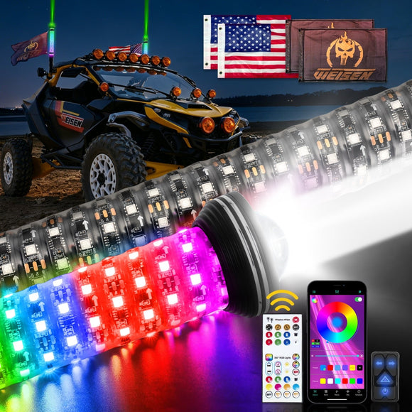 2pcs 2FT Whipless Fat LED Whip Light | Top Cover Navigation Light | Chasing Turn Signal Brake Reverse Light - WeiSen - 80204024