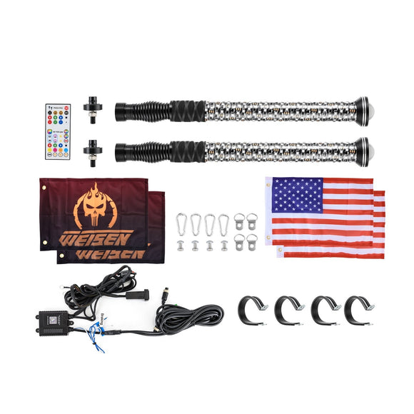 2pcs 2FT Whipless Fat LED Whip Light | Top Cover Navigation Light | Chasing Turn Signal Brake Reverse Light - WeiSen - 80204024