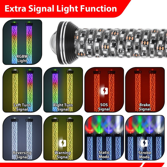 2pcs 2FT Whipless Fat LED Whip Light | Top Cover Navigation Light | Chasing Turn Signal Brake Reverse Light - WeiSen - 80204024
