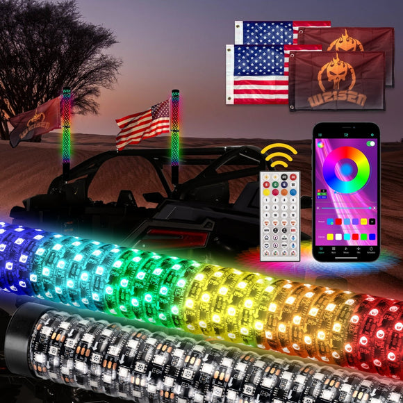 2Pcs 3FT Fat LED Spiral RGB Whip Lights Chasing Lighted Antenna Whips for UTV ATV SUV RV - WeiSen - 80204014
