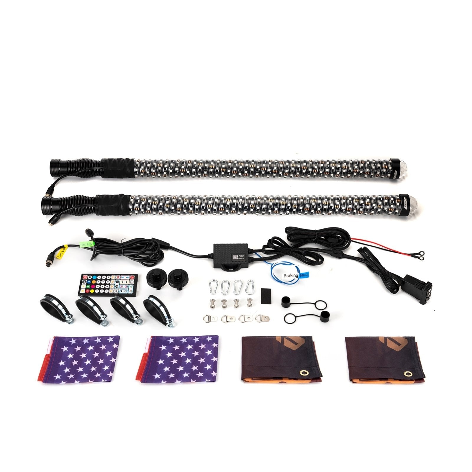 2Pcs 3FT Fat RGB Whip Lights with Top Strobe | Chasing Turn Signal Brake Reverse Light | Fit UTVs, ATVs, SUVs, RVs, Trailers, Golf Carts, Trucks - WeiSen - 80204023