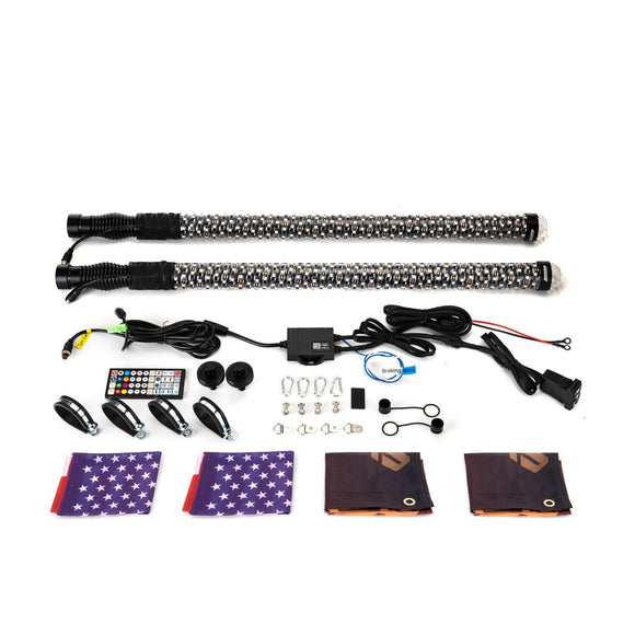 2Pcs 3FT Fat RGB Whip Lights with Top Strobe | Chasing Turn Signal Brake Reverse Light | Fit UTVs, ATVs, SUVs, RVs, Trailers, Golf Carts, Trucks - WeiSen - 80204023