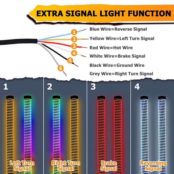 2pcs 3FT Fat Spiral RGB Chasing Lighted Antenna Whips, Fat COB RGB Whip Lights fit UTVs ATVs SUVs RVs - WeiSen - 80204017