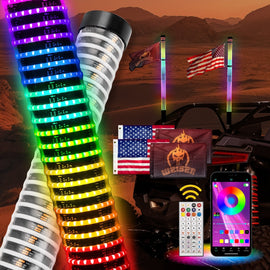 2pcs 3FT Fat Spiral RGB Chasing Lighted Antenna Whips, Fat COB RGB Whip Lights fit UTVs ATVs SUVs RVs - WeiSen - 80204017