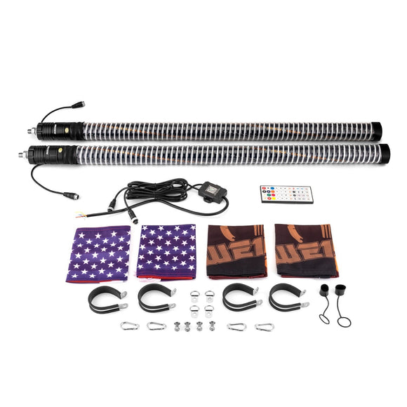 2pcs 3FT Fat Spiral RGB Chasing Lighted Antenna Whips, Fat COB RGB Whip Lights fit UTVs ATVs SUVs RVs - WeiSen - 80204017