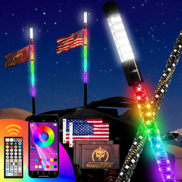 2Pcs 3FT LED RGB Whip Lights with Top Strobe For UTVs, ATVs, SUVs, RVs, Trailers, Golf Carts, Trucks - WeiSen - 80204020