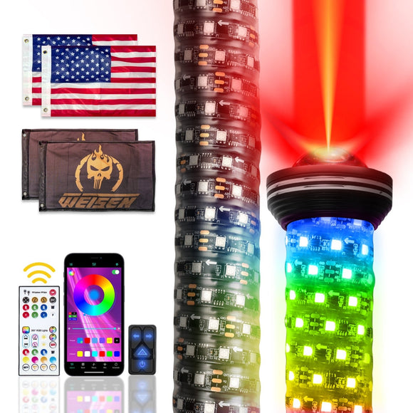 2pcs 3FT Whipless Fat LED Whip Light | Top Cover Navigation Light | Chasing Turn Signal Brake Reverse Light - WeiSen - 80204025