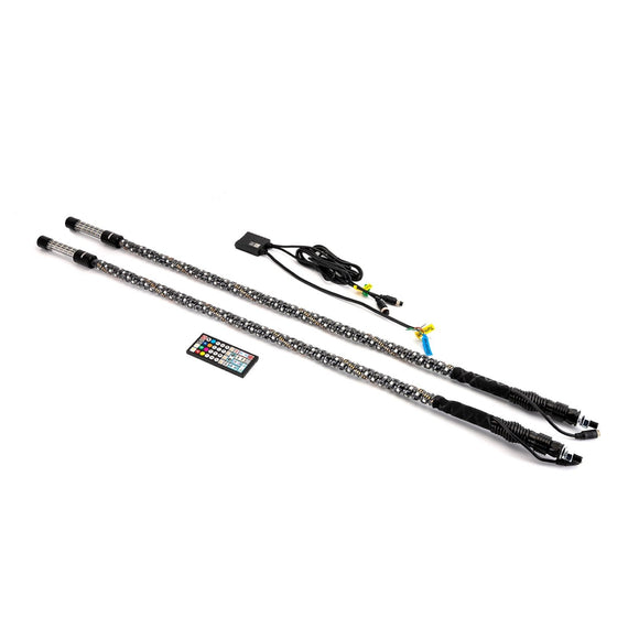 2Pcs 4FT LED RGB Whip Lights with Top Strobe For UTVs, ATVs, SUVs, RVs, Trailers, Golf Carts, Trucks - WeiSen - 80204021