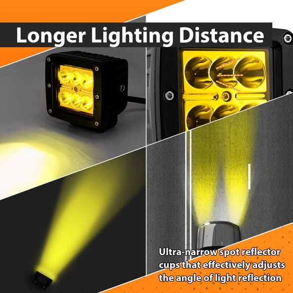 2Pcs Amber Spot Beam 3" LED Work Light Pods Universal for Off - road Pickup Truck SUV UTV Boat - WeiSen - 70201011