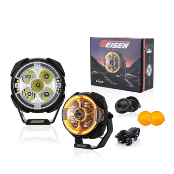 3.5" LED Pod Lights with DT Wiring Harness Kit – 3-Layer DRL, 6 Dynamic Modes (White & Amber) for Jeeps, Trucks, SUVs, ATVs, UTVs - WeiSen - 70201014