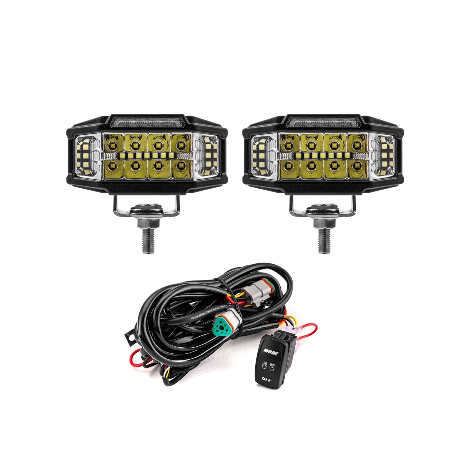 3.5" White & Amber Strobe LED Light Pods W/ Wiring Harness Kit for Pickups, Trucks, SUVs, UTVs, ATVs - WeiSen - 70201013