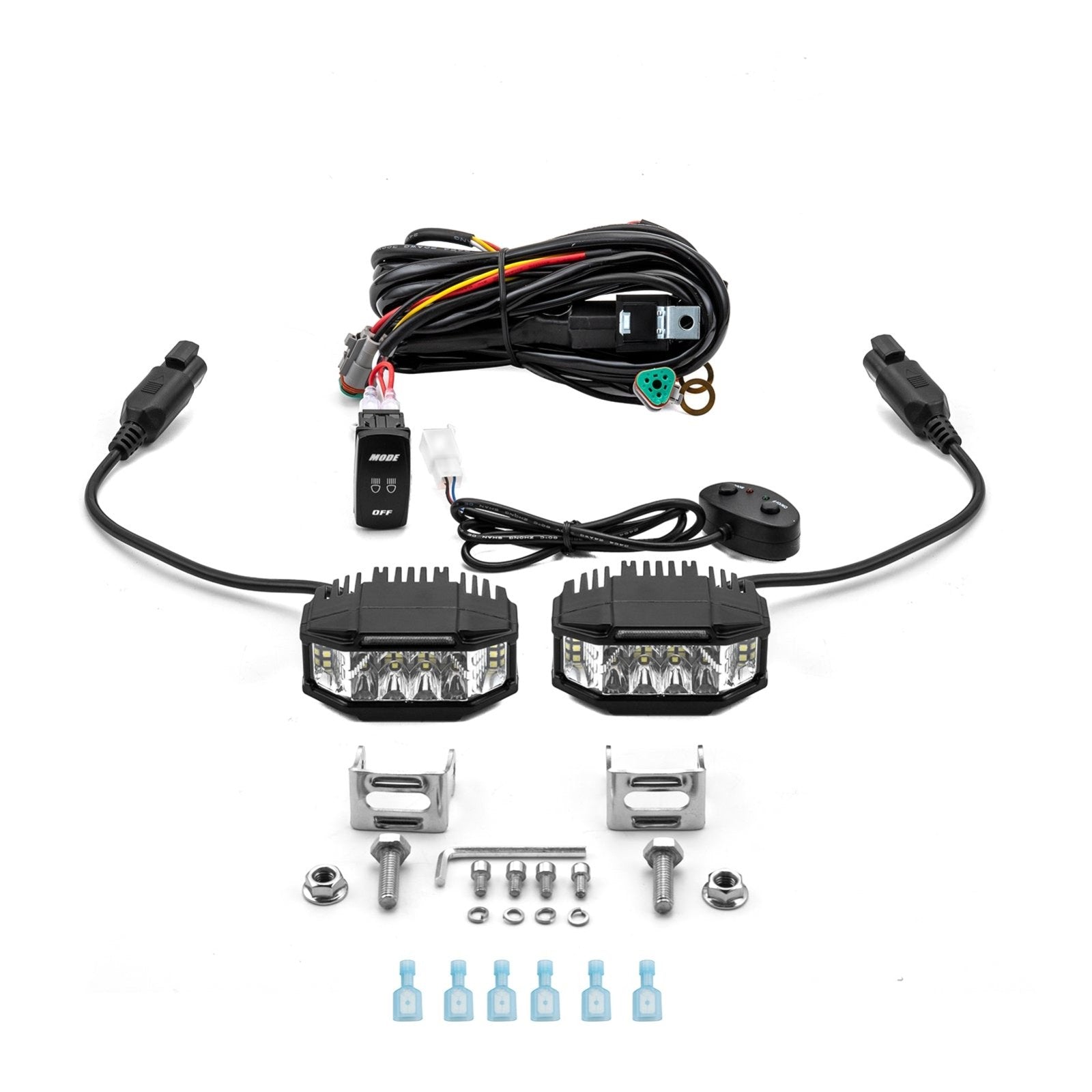 3.5" White & Amber Strobe LED Light Pods W/ Wiring Harness Kit for Pickups, Trucks, SUVs, UTVs, ATVs - WeiSen - 70201013