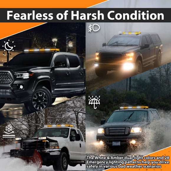 38.5" Roof Top Emergency COB LED Strobe Light Bar Double Side - Amber/White W/ Digital Display Controller for Off - Road Truck SUV Tow Trucks Pickup - WeiSen - 70207010