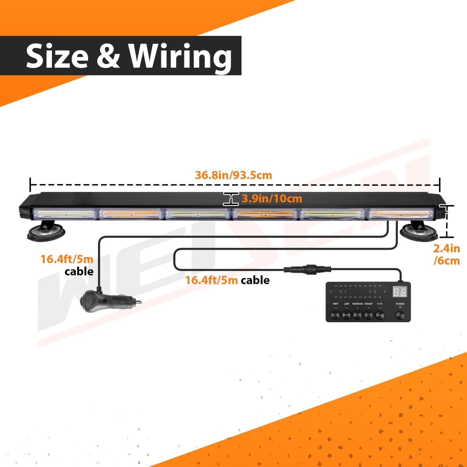 38.5" Roof Top Emergency COB LED Strobe Light Bar Double Side - Amber/White W/ Digital Display Controller for Off - Road Truck SUV Tow Trucks Pickup - Weisen