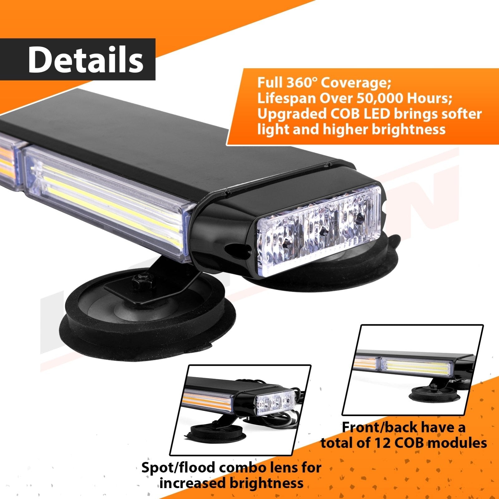 38.5" Roof Top Emergency COB LED Strobe Light Bar Double Side - Amber/White W/ Digital Display Controller for Off - Road Truck SUV Tow Trucks Pickup - WeiSen - 70207010