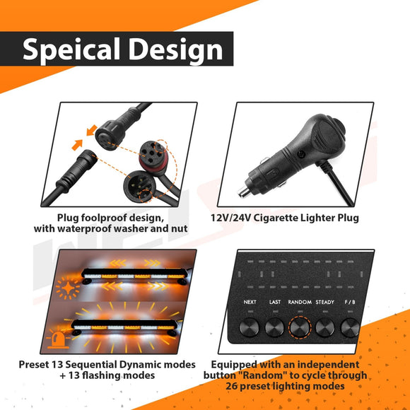 38.5" Roof Top Emergency COB LED Strobe Light Bar Double Side - Amber/White W/ Digital Display Controller for Off - Road Truck SUV Tow Trucks Pickup - WeiSen - 70207010
