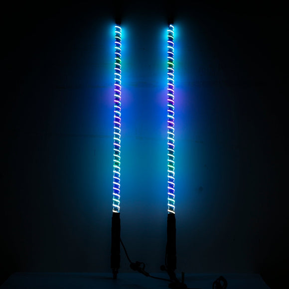 3FT DIY Chasing RGB LED COB Antenna Spiral Whip Lights for RZR Can - Am Polaris UTV | Remote and APP Control - WeiSen - 80204008