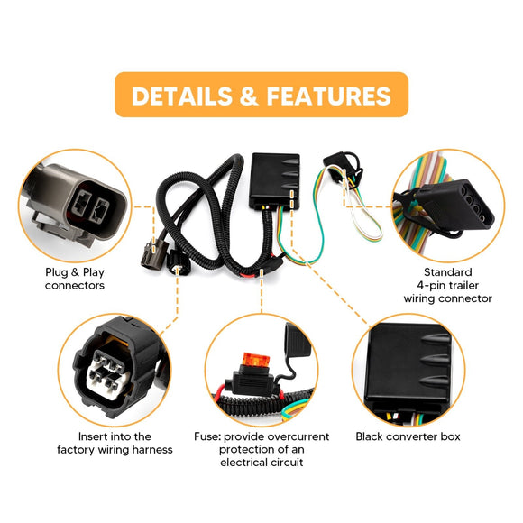 4-Way Flat Trailer Hitch Wiring Harness for Kia Sorento / Hyundai Santa Fe with Factory Tow Package - WeiSen - 70206002