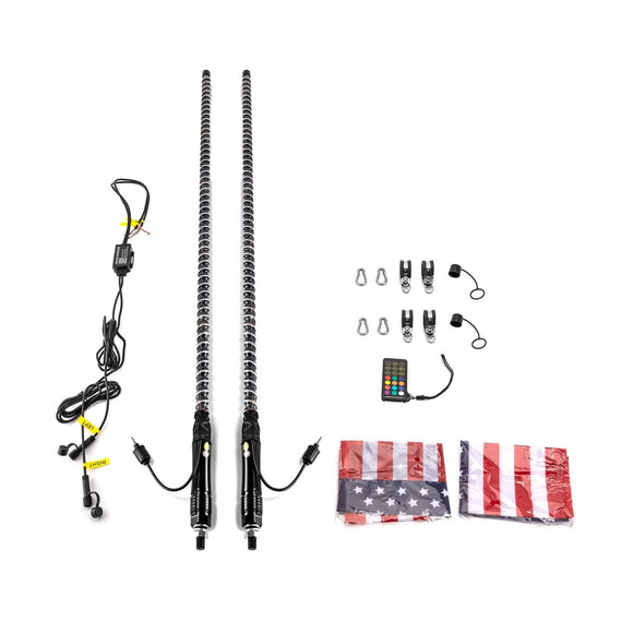 4FT Chasing RGB LED COB Antenna Spiral Whip Lights Fit RZR Can - Am Polaris UTV - WeiSen - 80204009