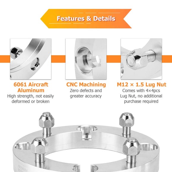 4Pcs 1" Wheel Spacers 4x156mm for Polaris RZR XP1000/Turbo/900/Pro XP/Ranger 1000/XP/Crew/General 1000/XP/4 | M12x1.5 Thread | 131mm Hub Bore - WeiSen - 80403006