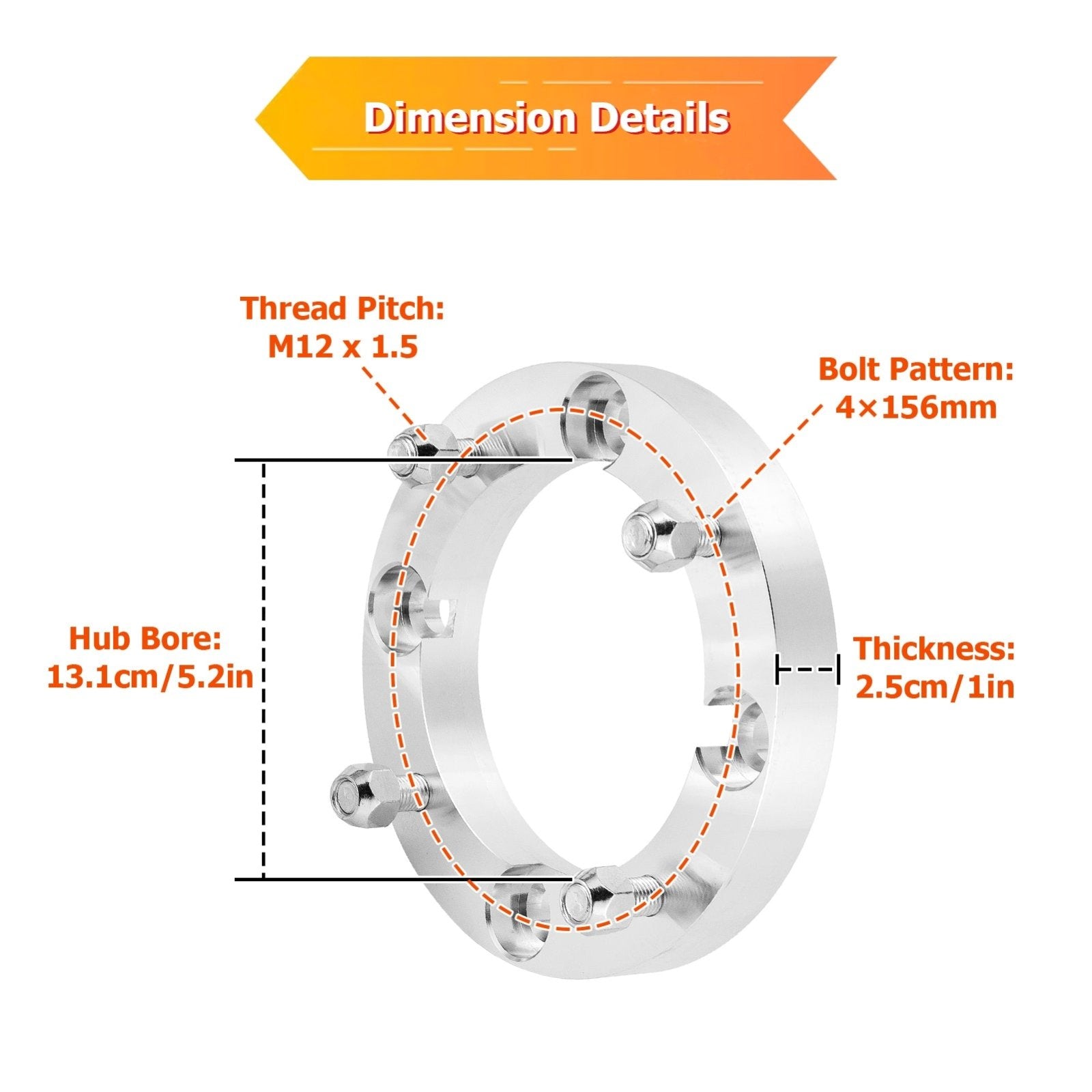 4Pcs 1" Wheel Spacers 4x156mm for Polaris RZR XP1000/Turbo/900/Pro XP/Ranger 1000/XP/Crew/General 1000/XP/4 | M12x1.5 Thread | 131mm Hub Bore - WeiSen - 80403006