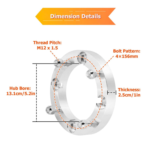 4Pcs 1" Wheel Spacers 4x156mm for Polaris RZR XP1000/Turbo/900/Pro XP/Ranger 1000/XP/Crew/General 1000/XP/4 | M12x1.5 Thread | 131mm Hub Bore - WeiSen - 80403006