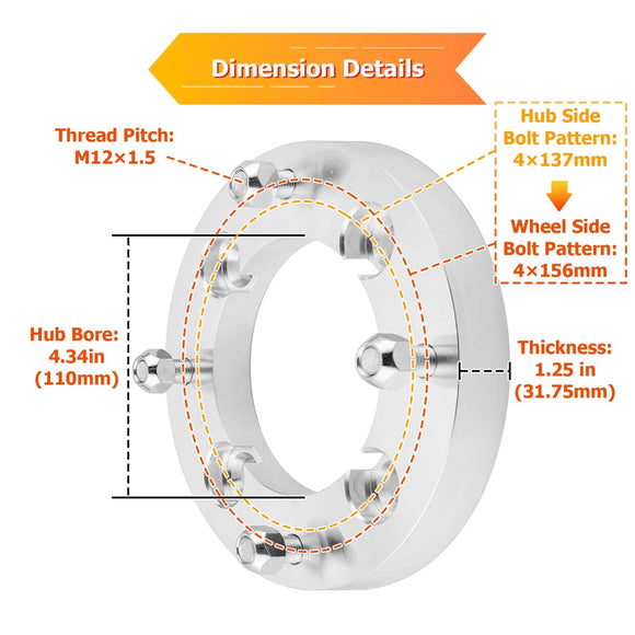 4pcs [4x137 to 4x156] UTV ATV 6061 Aluminum 1" Wheel Spacer Adapter for Can - Am Commander Defender Outlander - WeiSen - 80403014