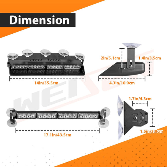 4Pcs Front&Rear Interior Windshield Emergency Hazard Warning Light Kit for Trucks SUVs Tow Plow Utility Rescue Construction Vehicles - WeiSen - 70207012