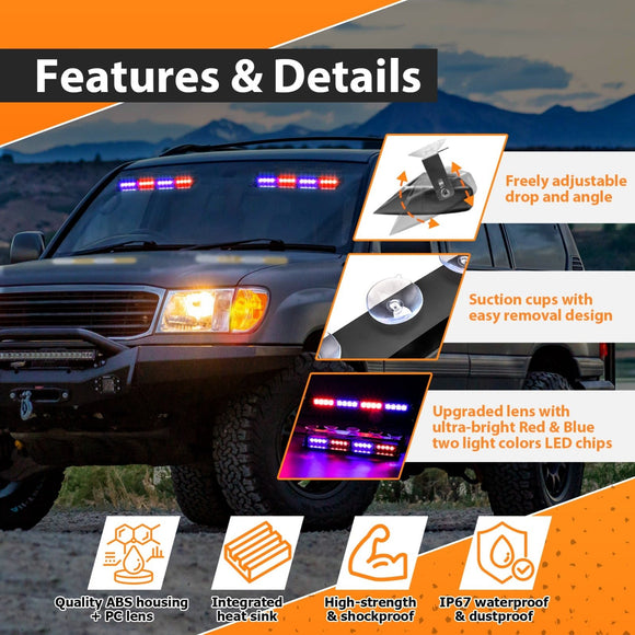 4Pcs Front&Rear Interior Windshield Emergency Hazard Warning Light Kit for Trucks SUVs Tow Plow Utility Rescue Construction Vehicles - WeiSen - 70207012