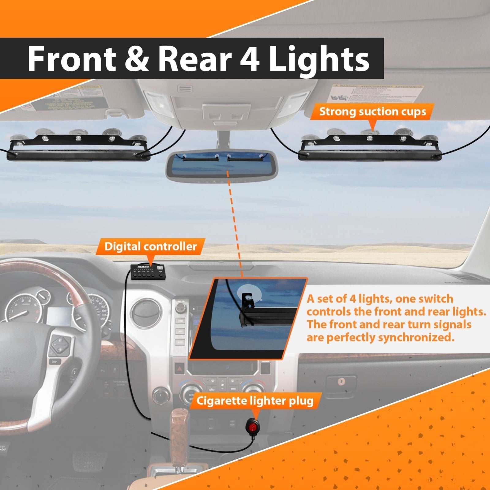 4pcs Universal Interior Windscreen Amber White Emergency Hazard Warning Strobe Light Kit - Weisen