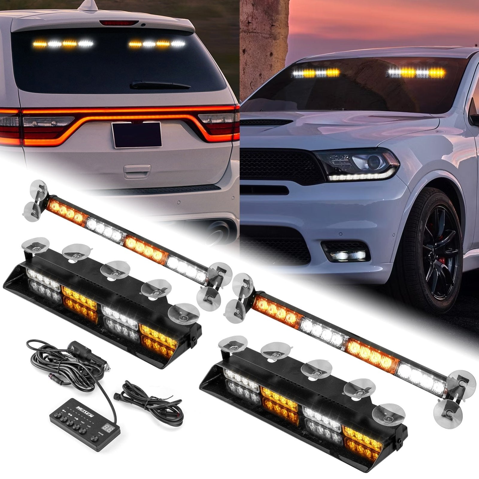 4pcs Universal Interior Windscreen Amber White Emergency Hazard Warning Strobe Light Kit - Weisen