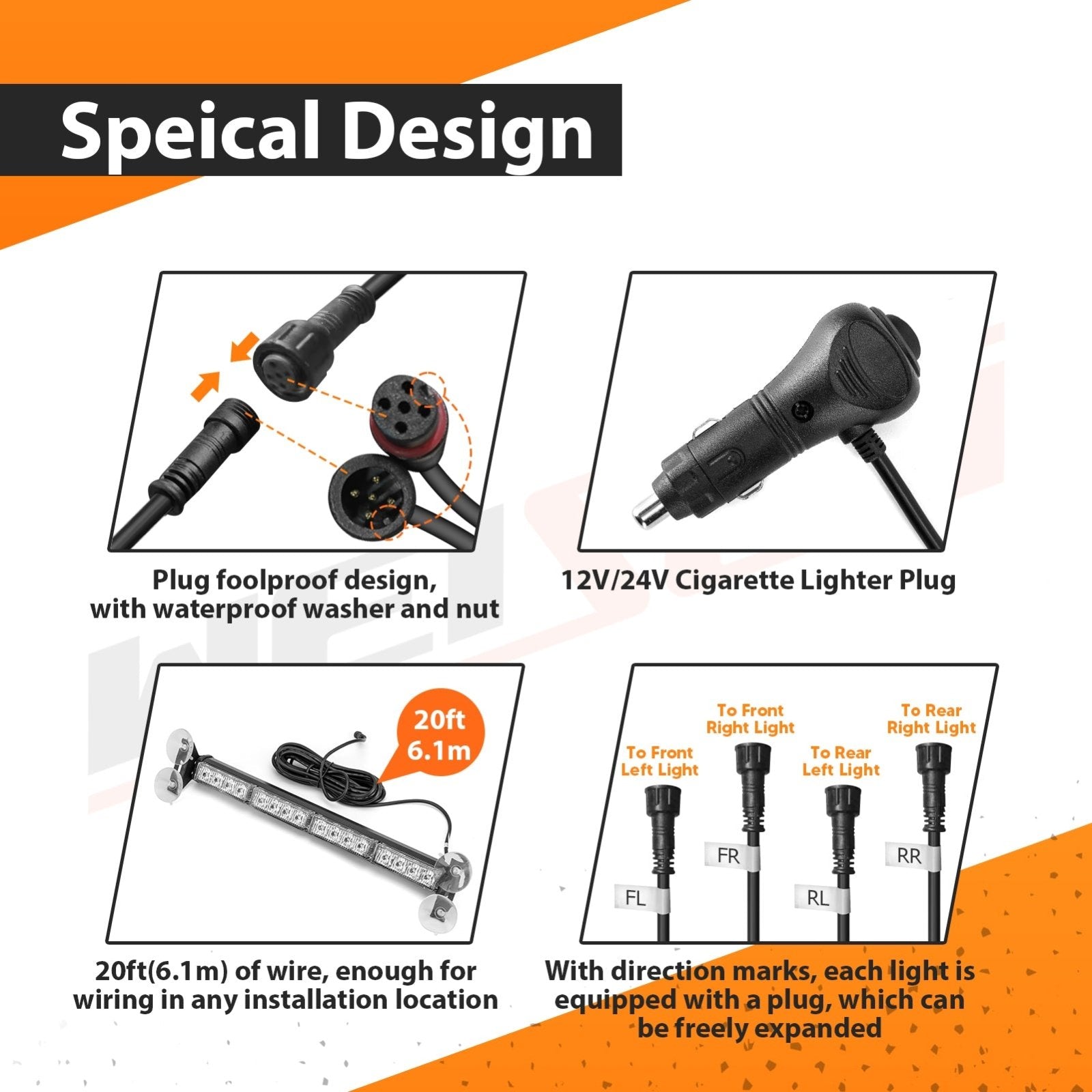 4pcs Universal Interior Windscreen Amber White Emergency Hazard Warning Strobe Light Kit - WeiSen - 70207009