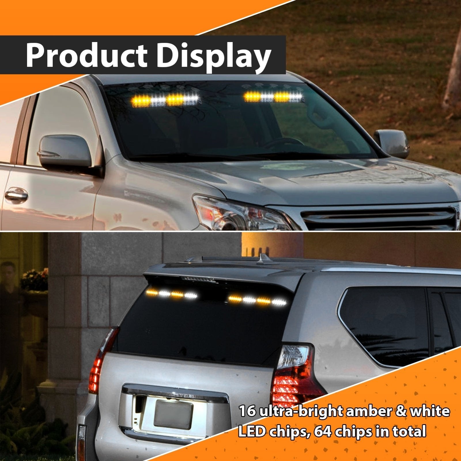 4pcs Universal Interior Windscreen Amber White Emergency Hazard Warning Strobe Light Kit - Weisen