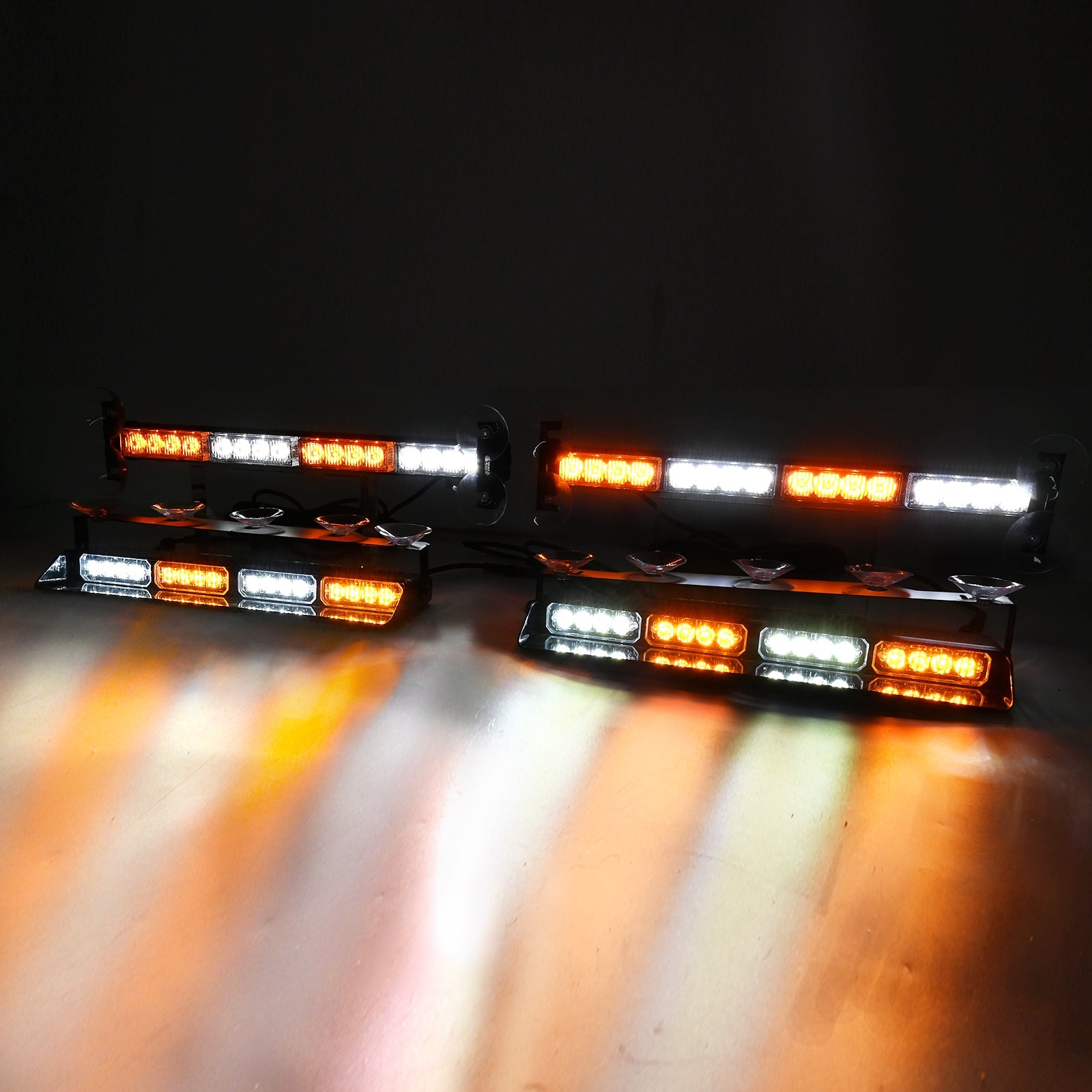 4pcs Universal Interior Windscreen Amber White Emergency Hazard Warning Strobe Light Kit - WeiSen - 70207009